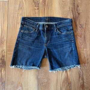 Citizens Of Humanity Dark Blue Frayed Jean Shorts